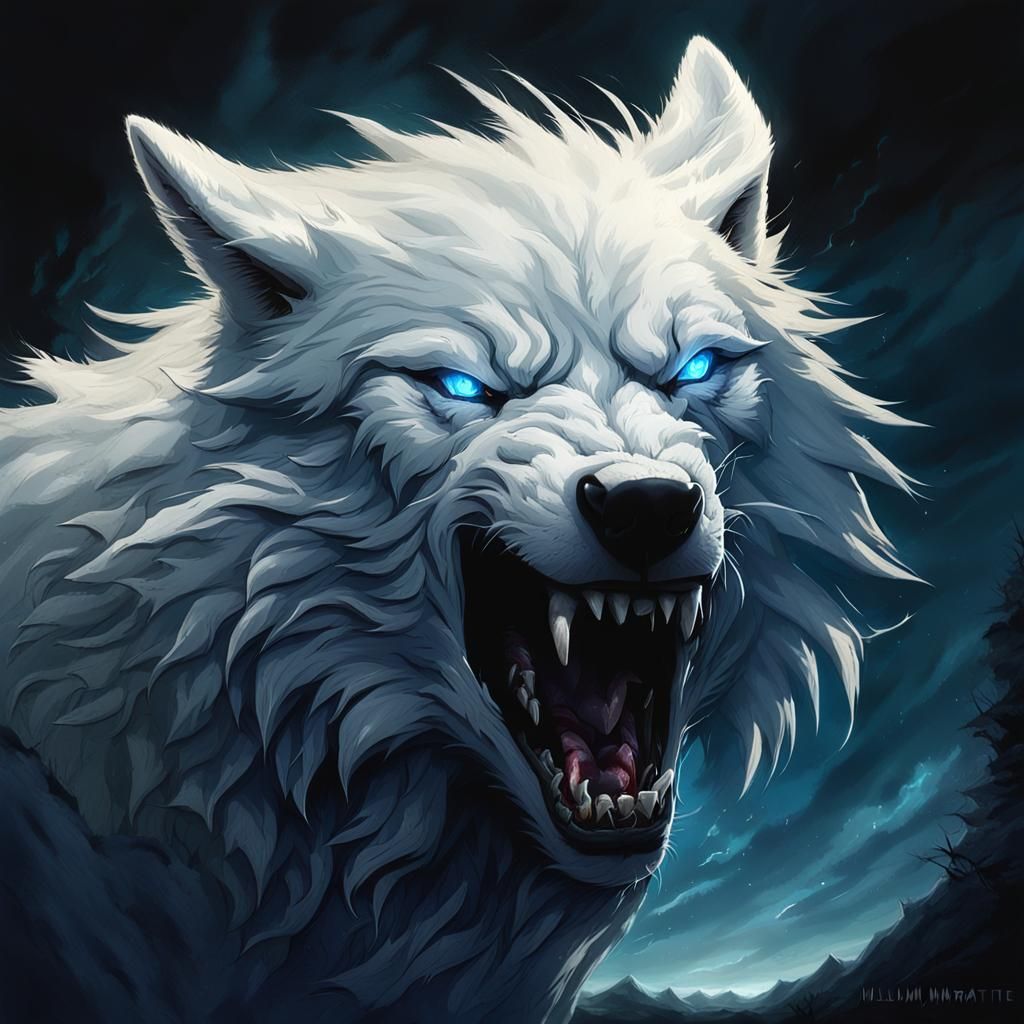 White Wolf Portrait in Dark Fantasy Style