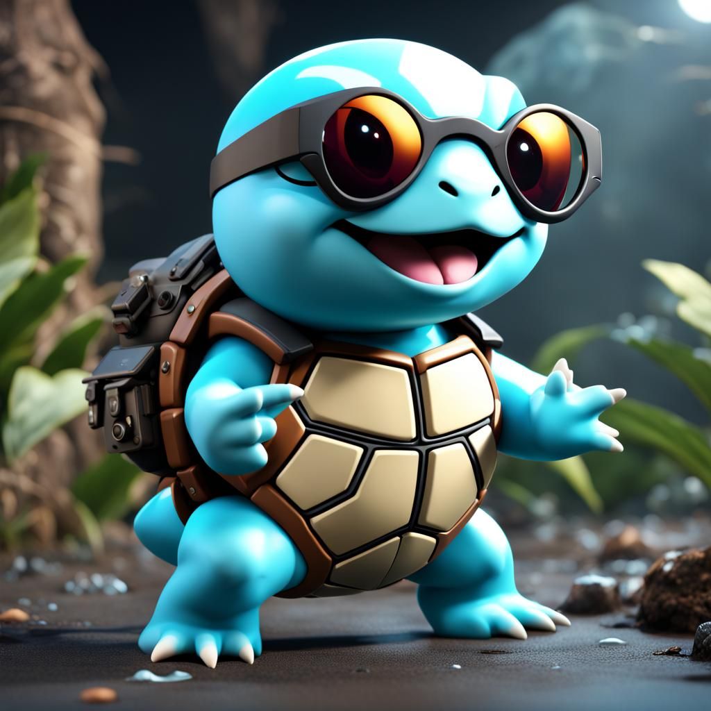 Squirtle with Sunglasses: Detailed Matte Painting