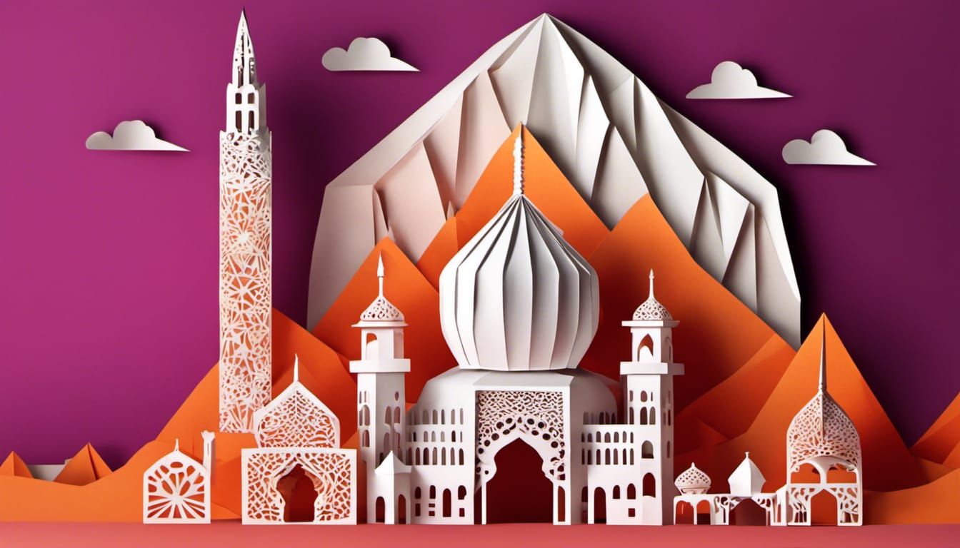 Origami Mosque and Minaret in Moroccan Bazaar