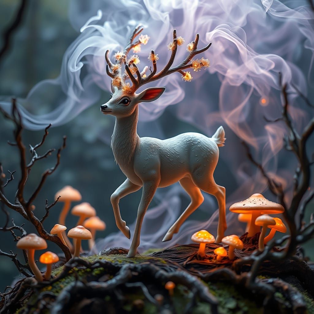 Ethereal Deer in Enchanted Forest, Digital Art