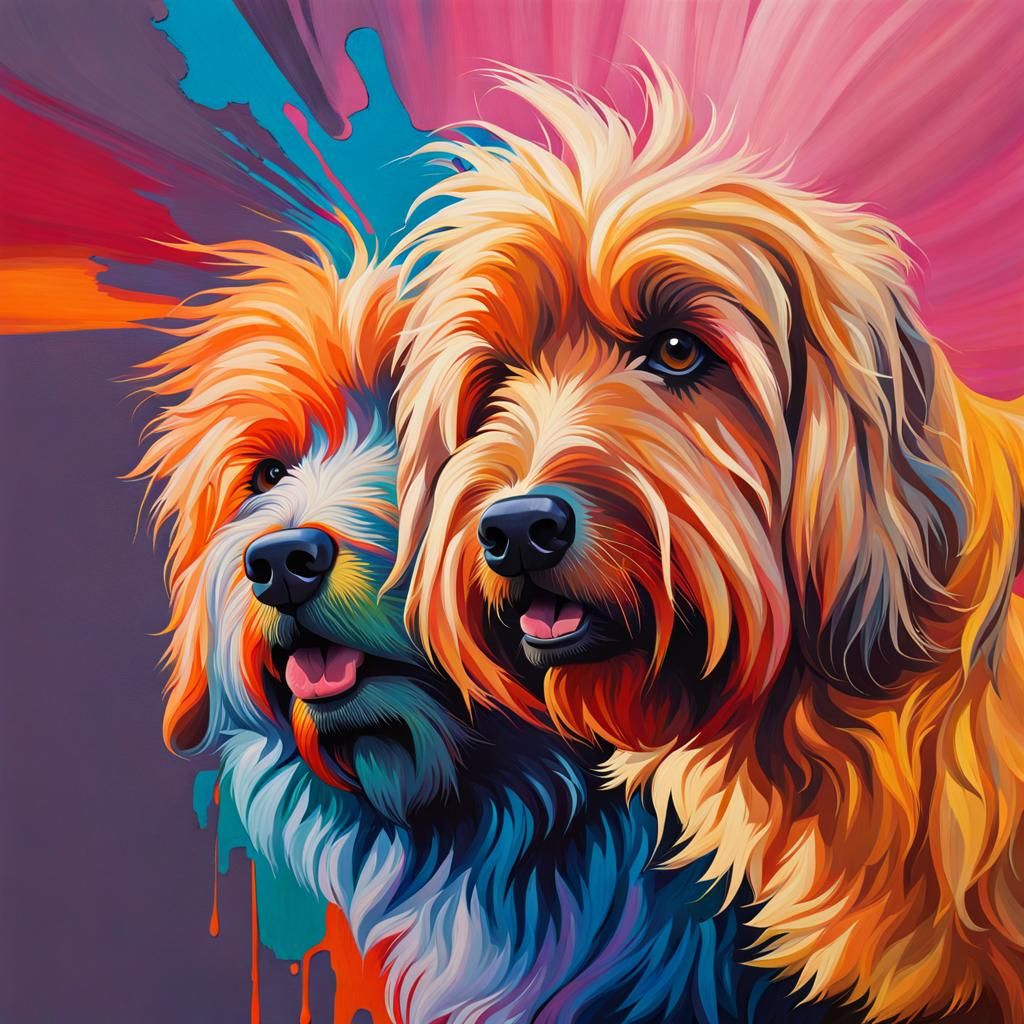 Shaggy Dogs Painting House Upside Down: Hyperrealistic Art