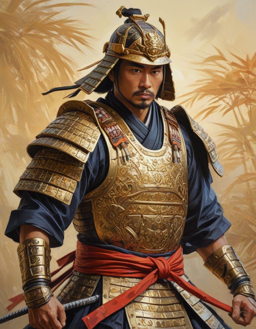 Energetic Samurai Warrior in Traditional Attire