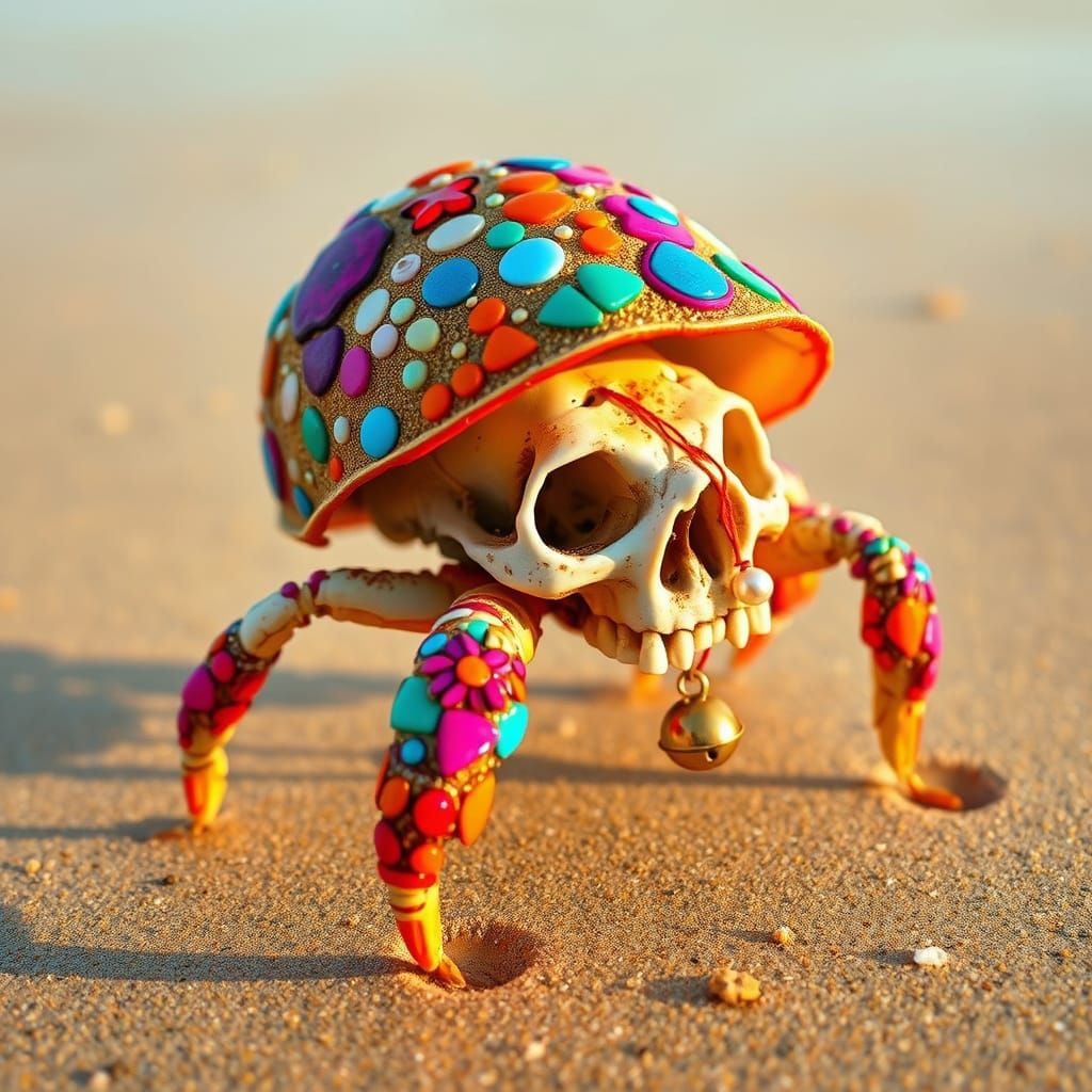 Psychedelic Hermit Crab with Skull Shell