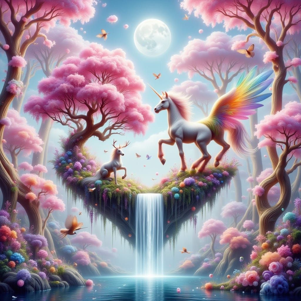 Pastel Rainbow Enchanted Floating Forest