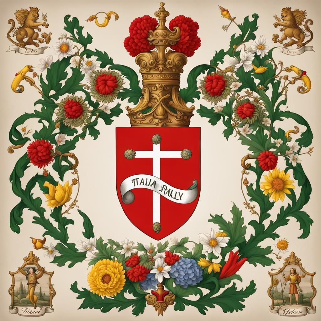 Ornate Family Crest with Religious and Trade Symbols