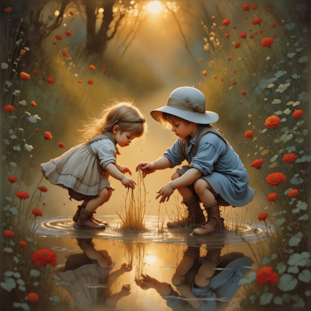 Whimsical Toddlers Splash in a Delicate Waterworld