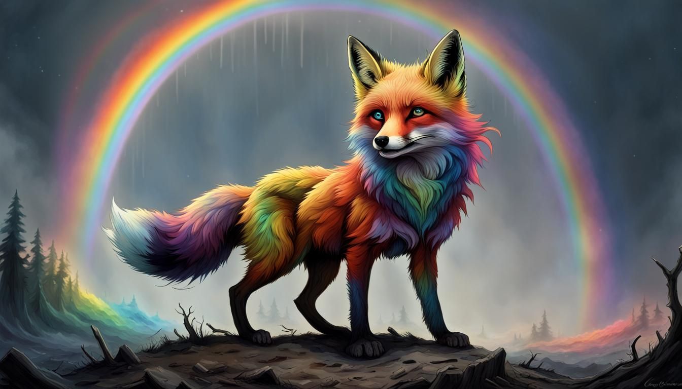 Fox with Rainbow Halo in Doré Style