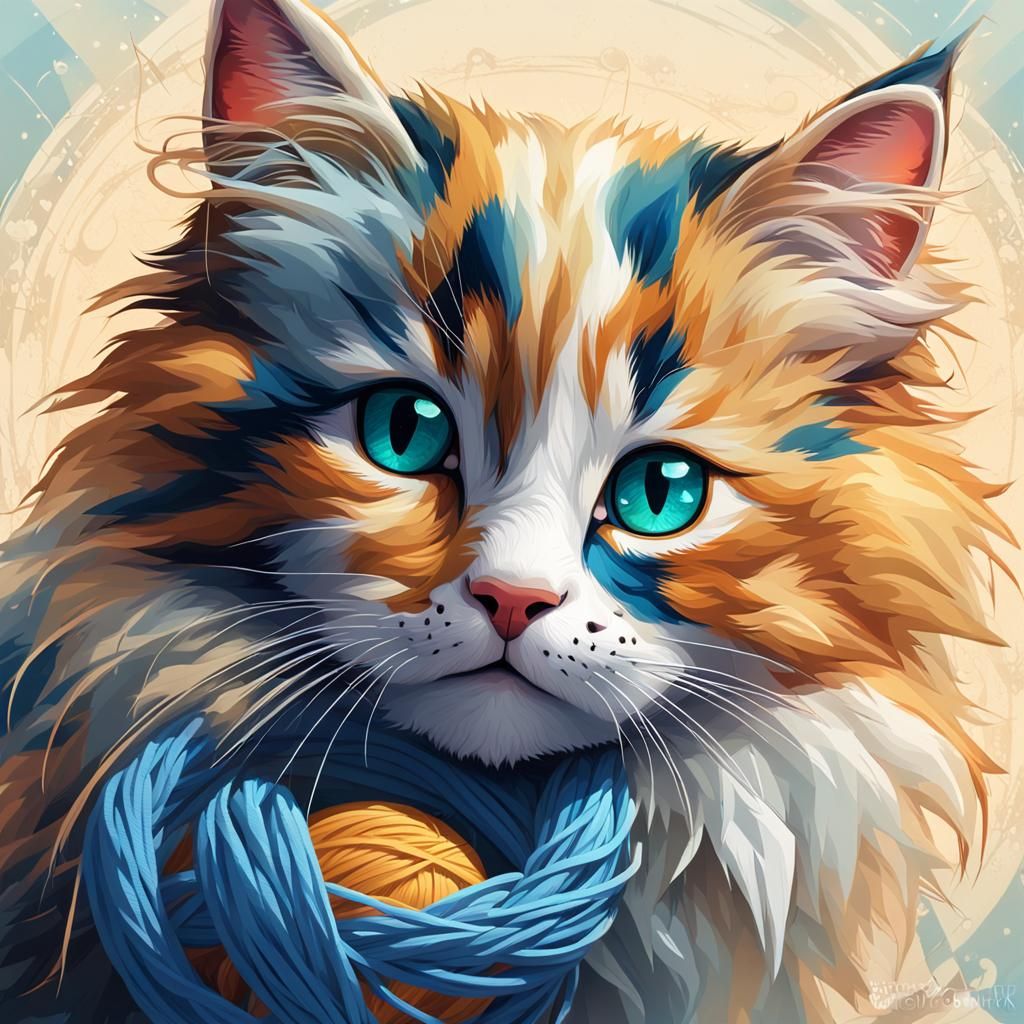 Hyperrealistic Calico Kitten Portrait in Digital Art Style