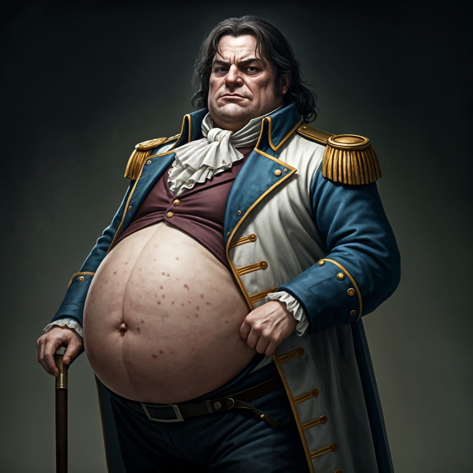 Decadent Man in Strained Uniform: A Portrait of Indulgence