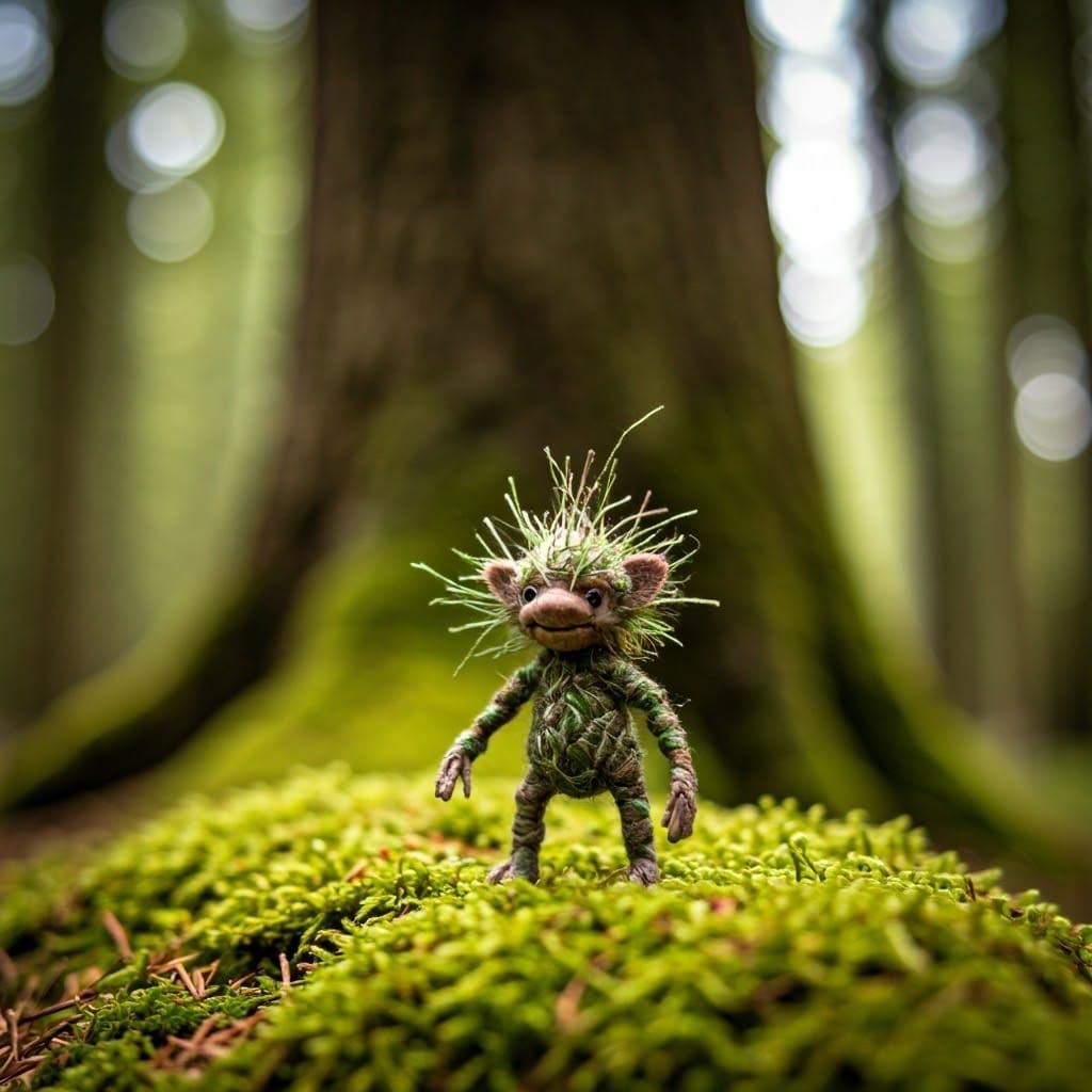 Mossy Troll Creature Amidst Red Oak Roots