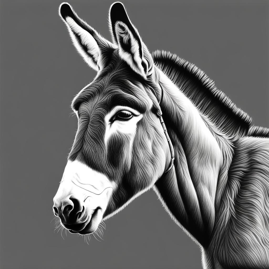 Hyperdetailed Charcoal Drawing of a Donkey