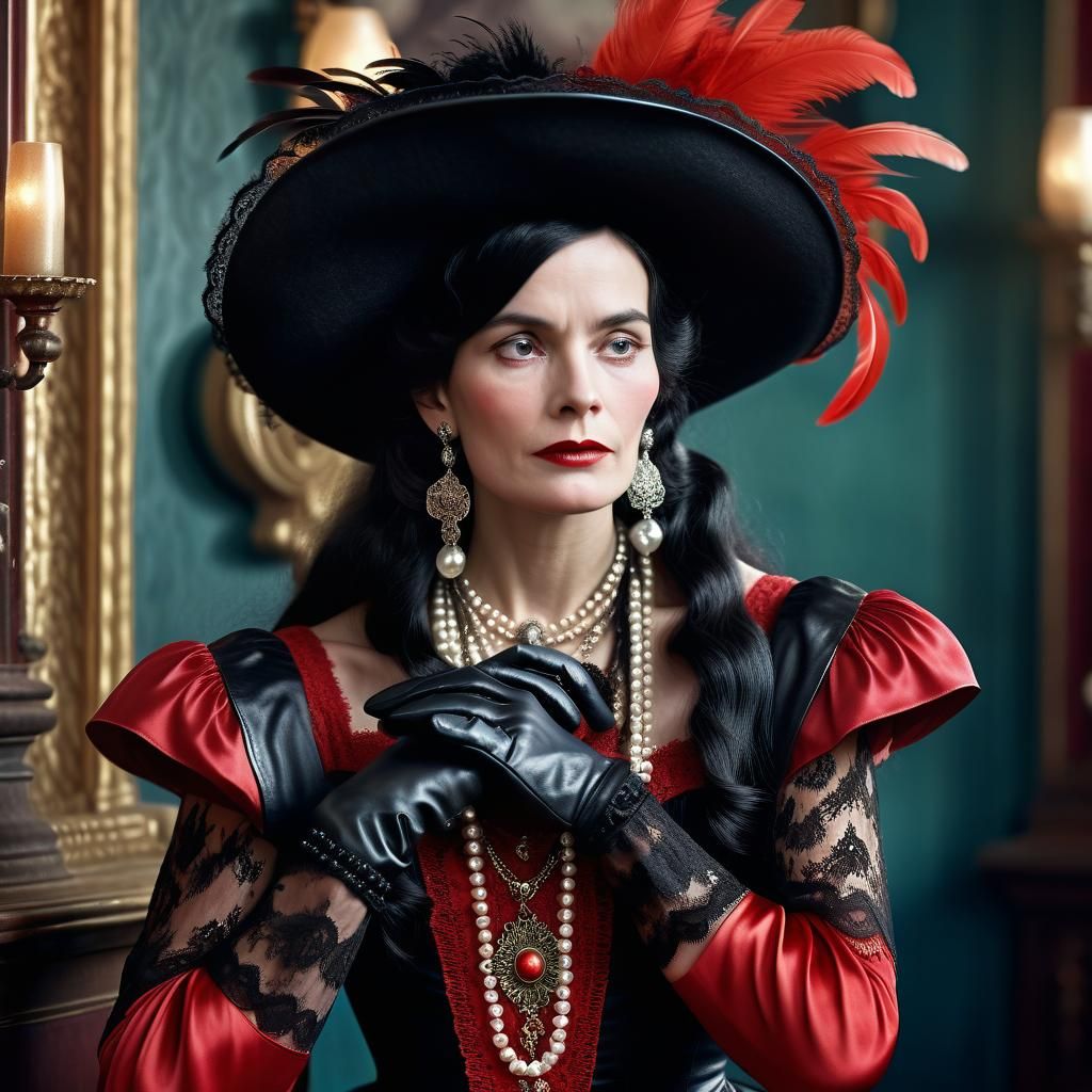 Elegant Woman in Red Hat, Early 1900s Fashion