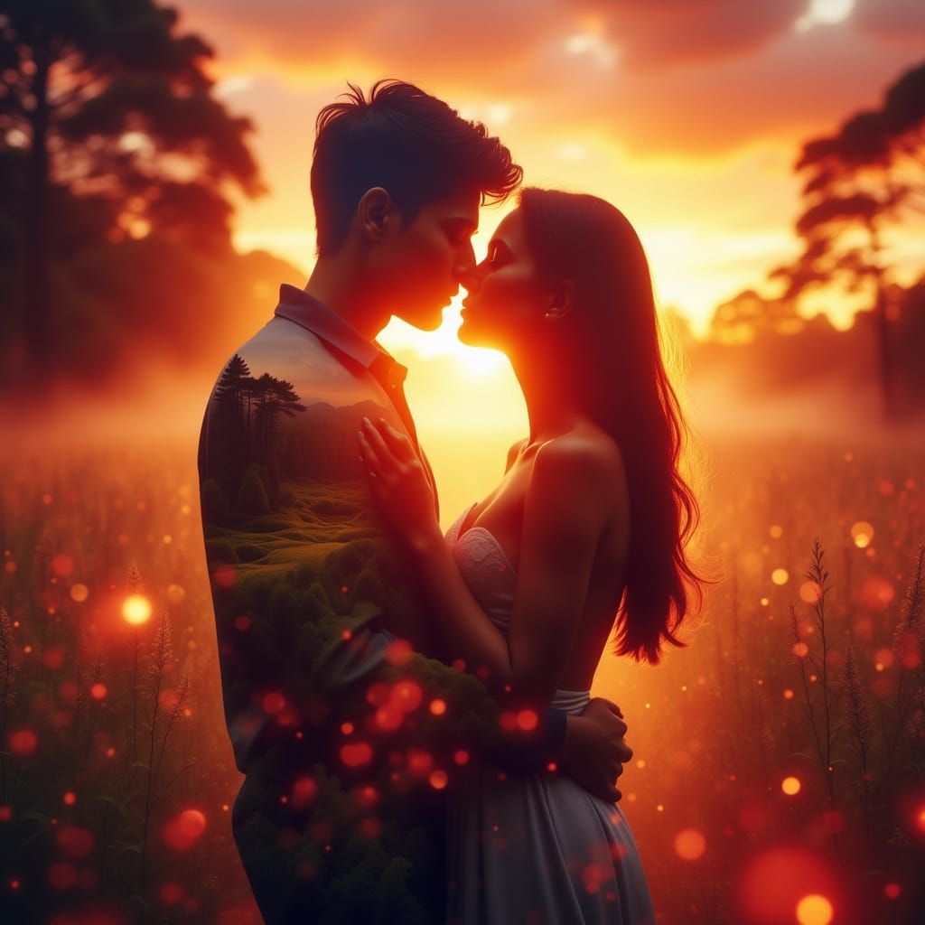 Sunset Kiss: Ethereal Double Exposure in 4K