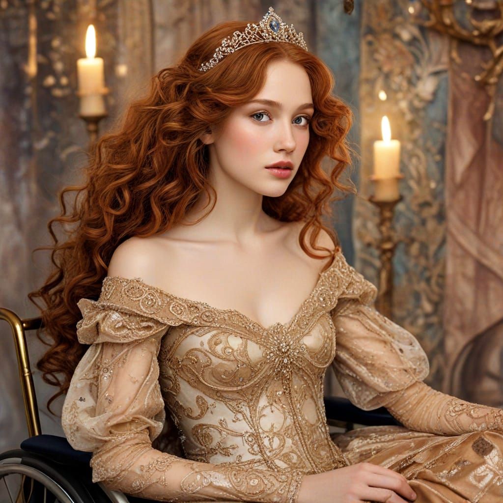 Victorian Princess in Whimsical Wheelchair Scene