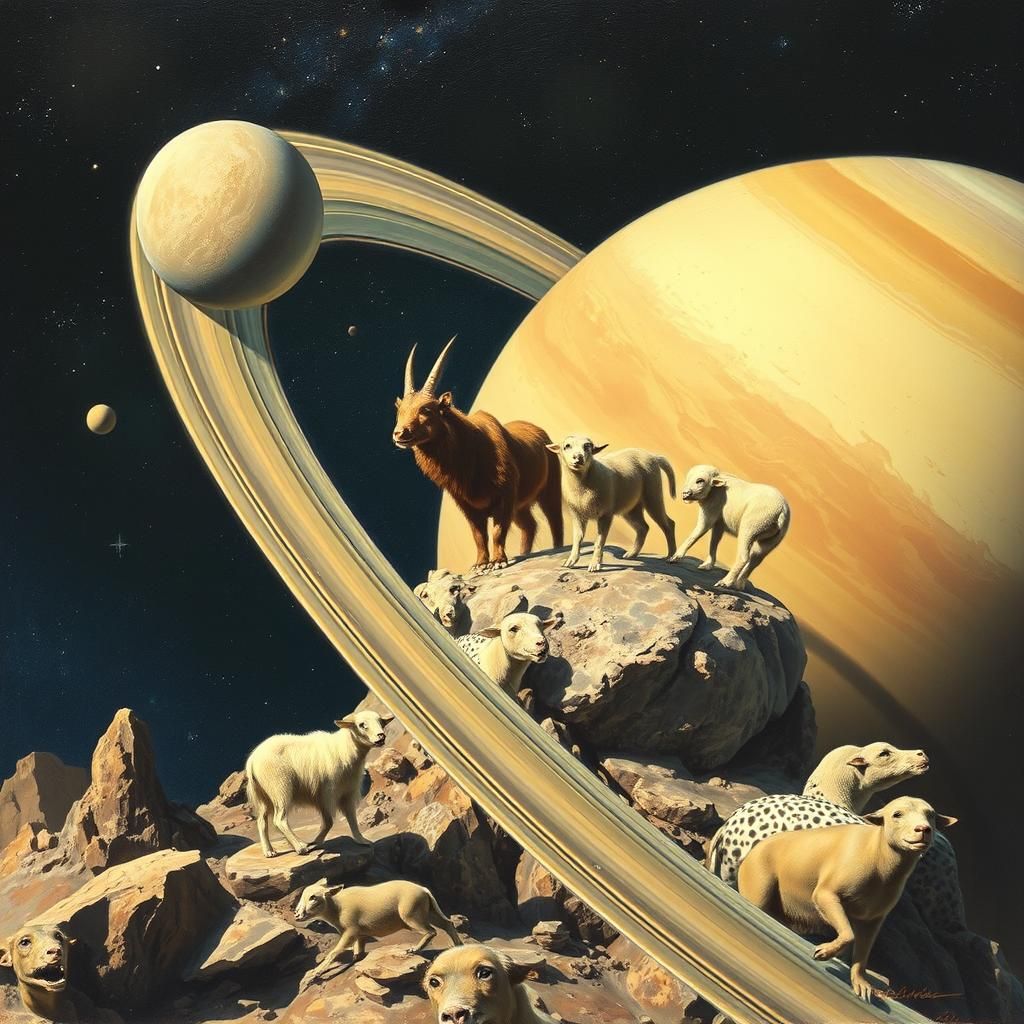 Uncommon Animals on Saturn as Oil Painting