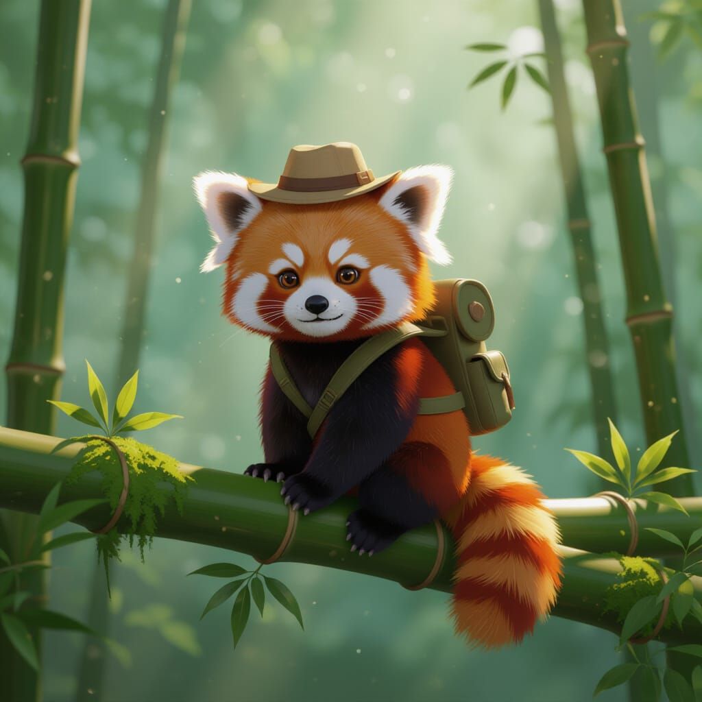 Curious Red Panda Explorer in Misty Jungle