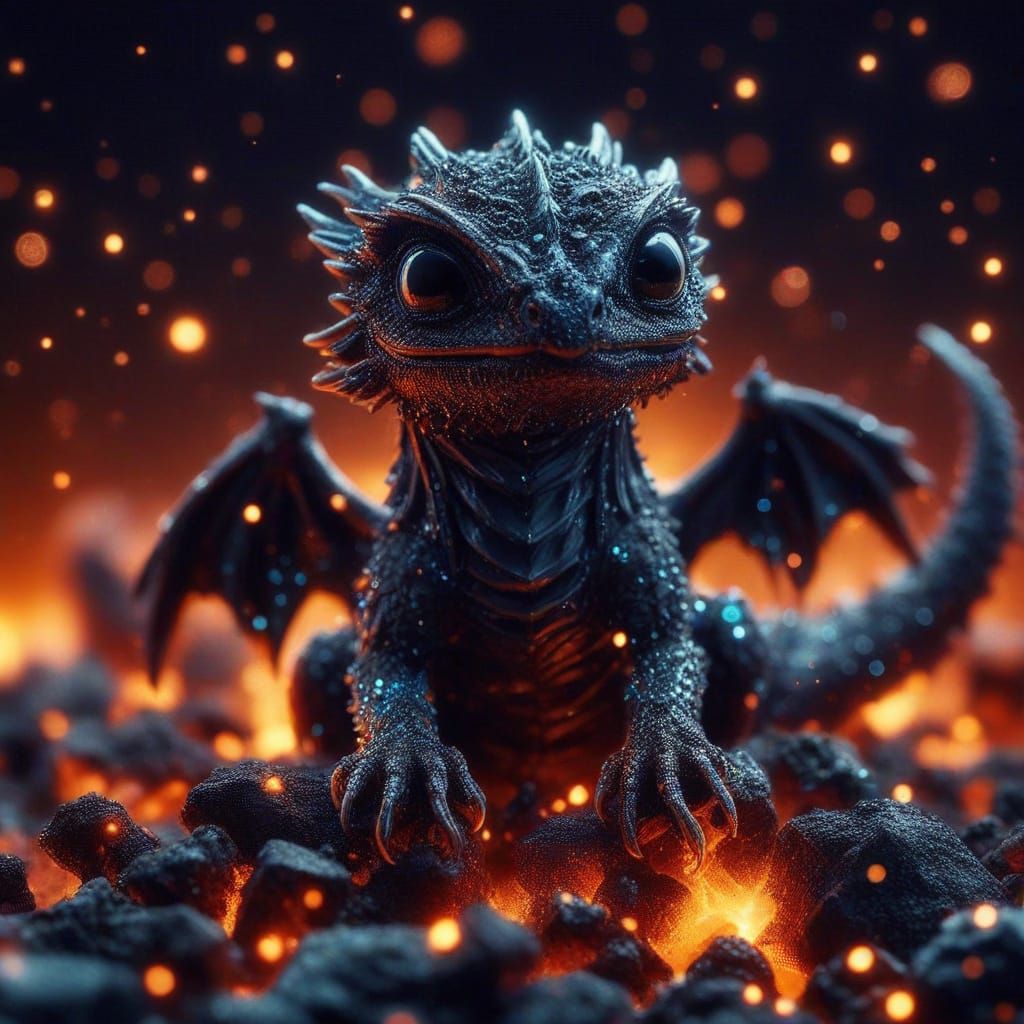 Surreal Dragon Erupts in Volcanic Darkness