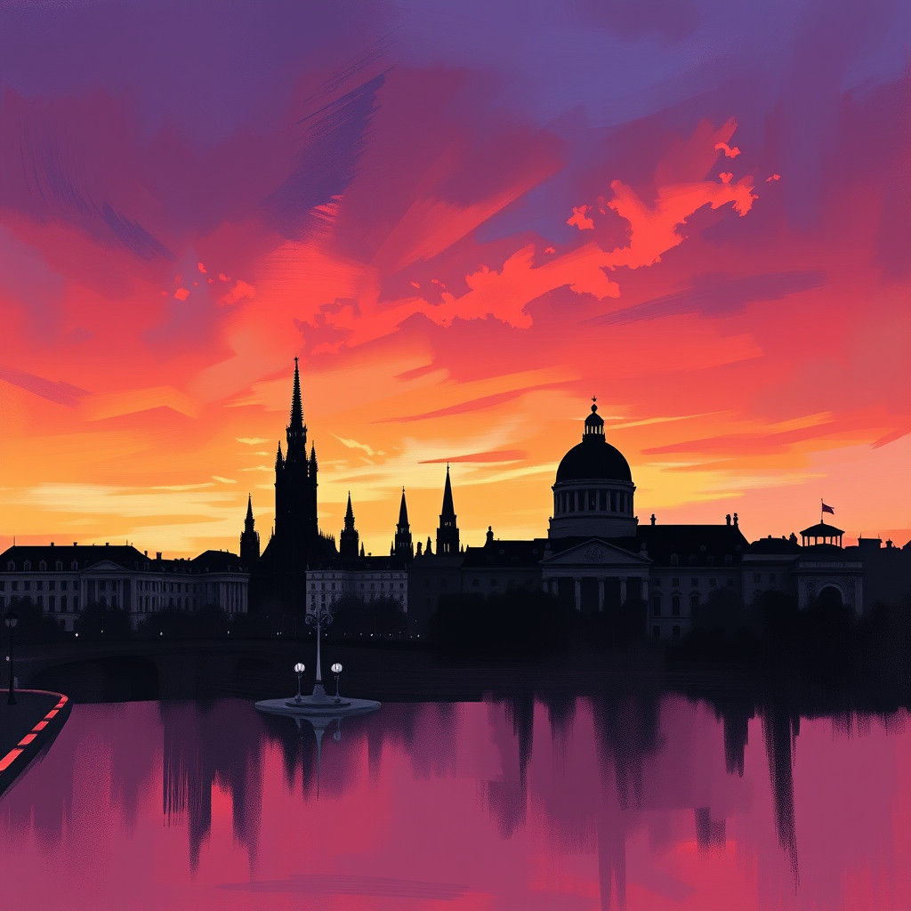 Vienna Skyline Silhouette: Award-Winning Expressionist Paint...