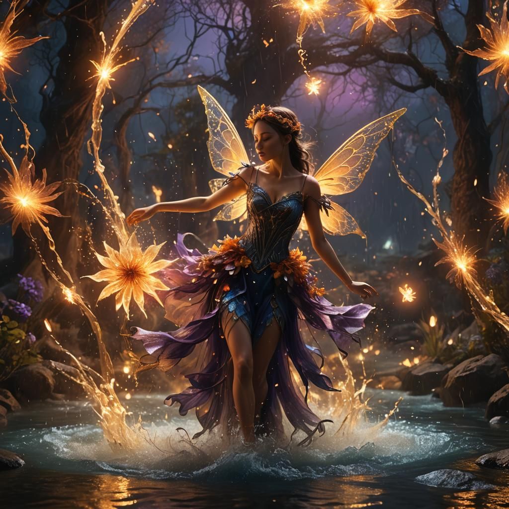 Fairy Dancing in the Elements: Fantasy Illustration