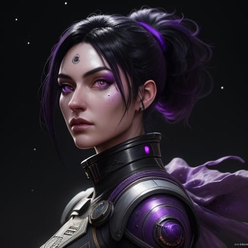 Space Girl with Purple Eyes, Detailed Fantasy Art