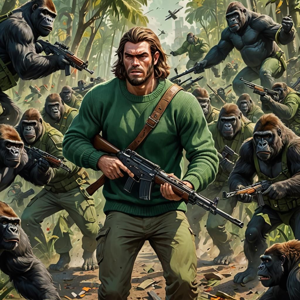Gorilla Warfare Led by Man in Green Sweater