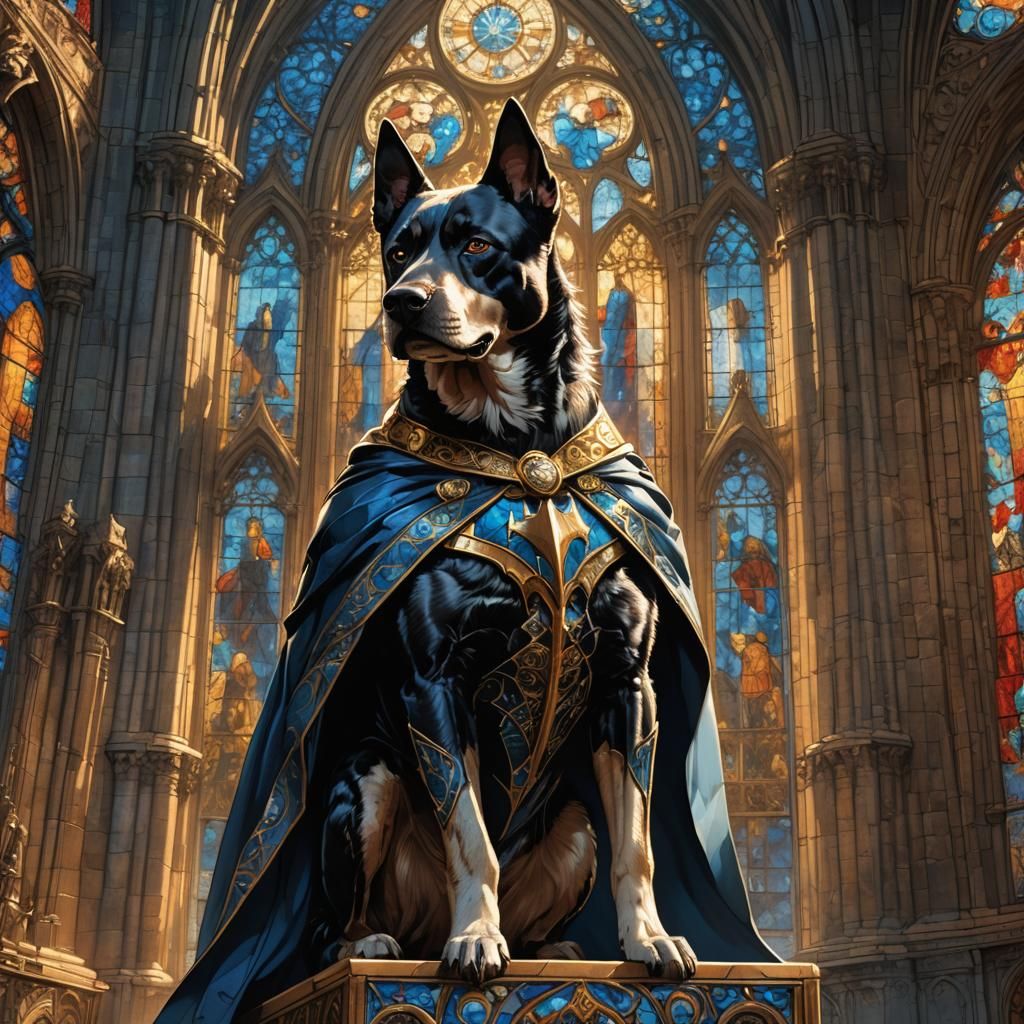 Heroic Dog in Gothic Cathedral, Baroque Concept Art
