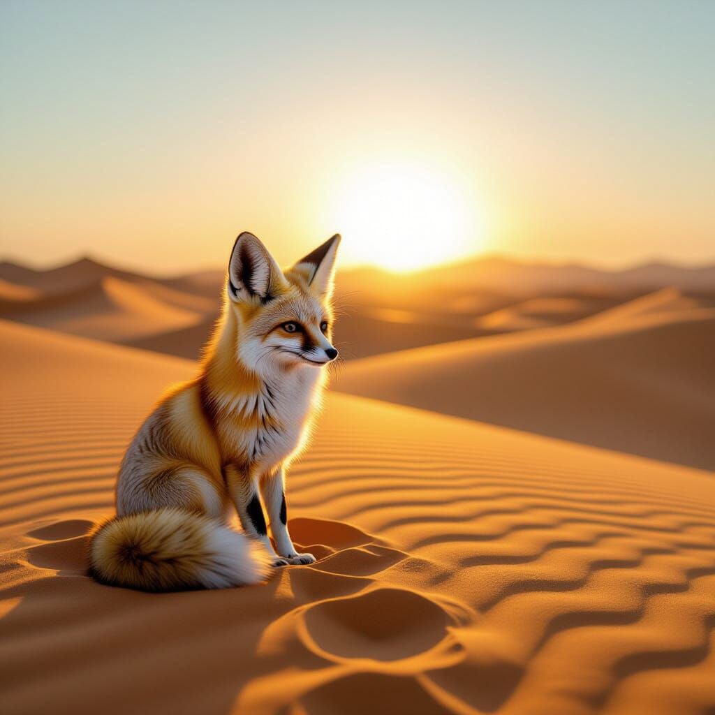 Photorealistic Fennec Fox in Desert at Golden Hour