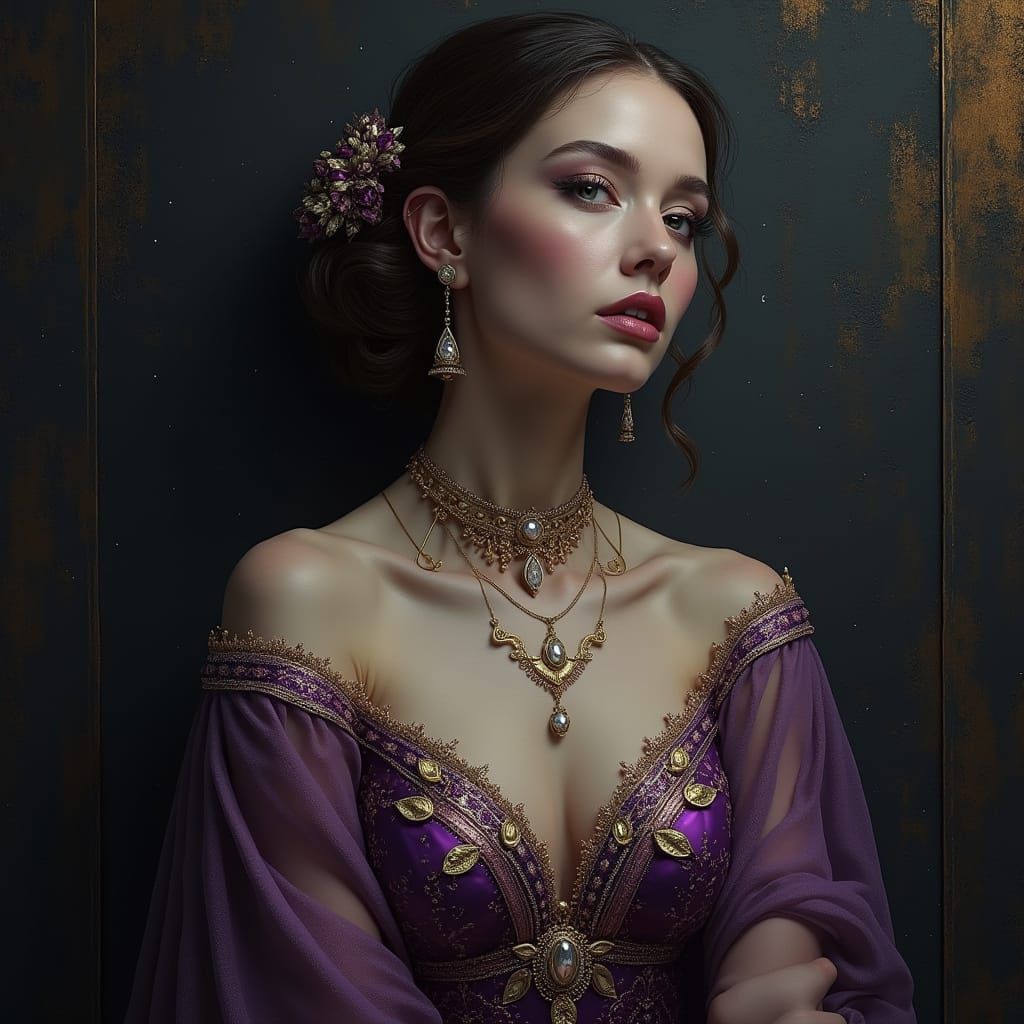 Ethereal Queen in Rich, Glitchy Splendor