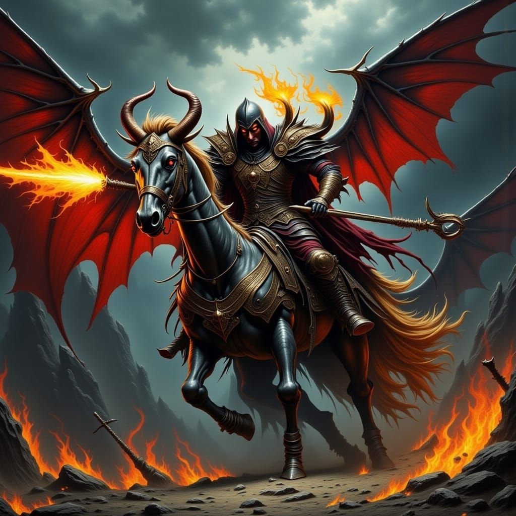 Terrifying Demon Rider on a Hellish Steed