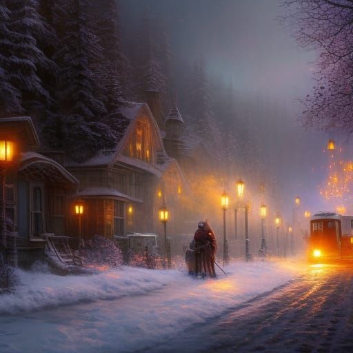 Snowy City Train in Hyperrealistic Digital Art