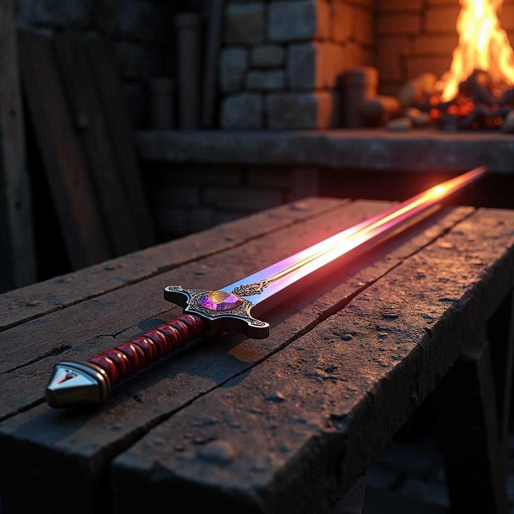 Rainbow Sword in a Medieval Smithy