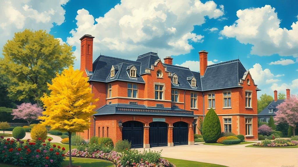 Grand Chateau Surrounded by Vibrant Trees and Gardens