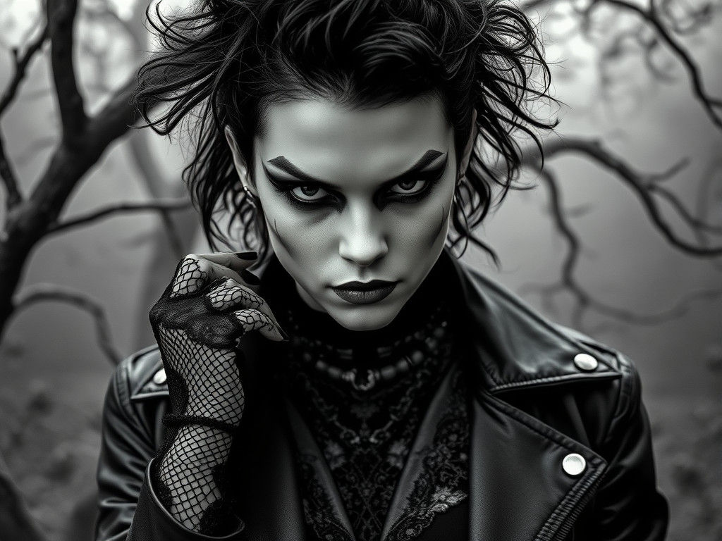 Gothic Punk Musician with Intense Gaze