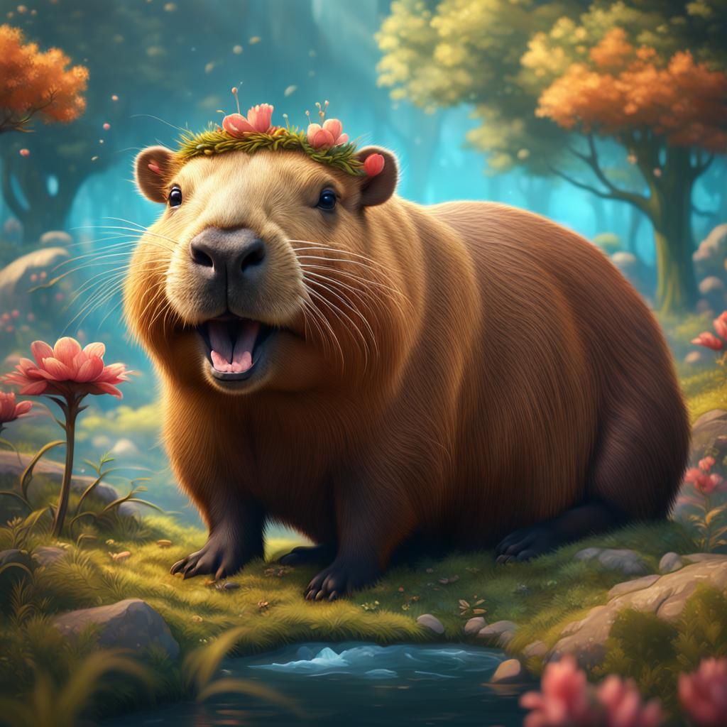 Laughing Capybara Concept Art in Detailed Matte Painting