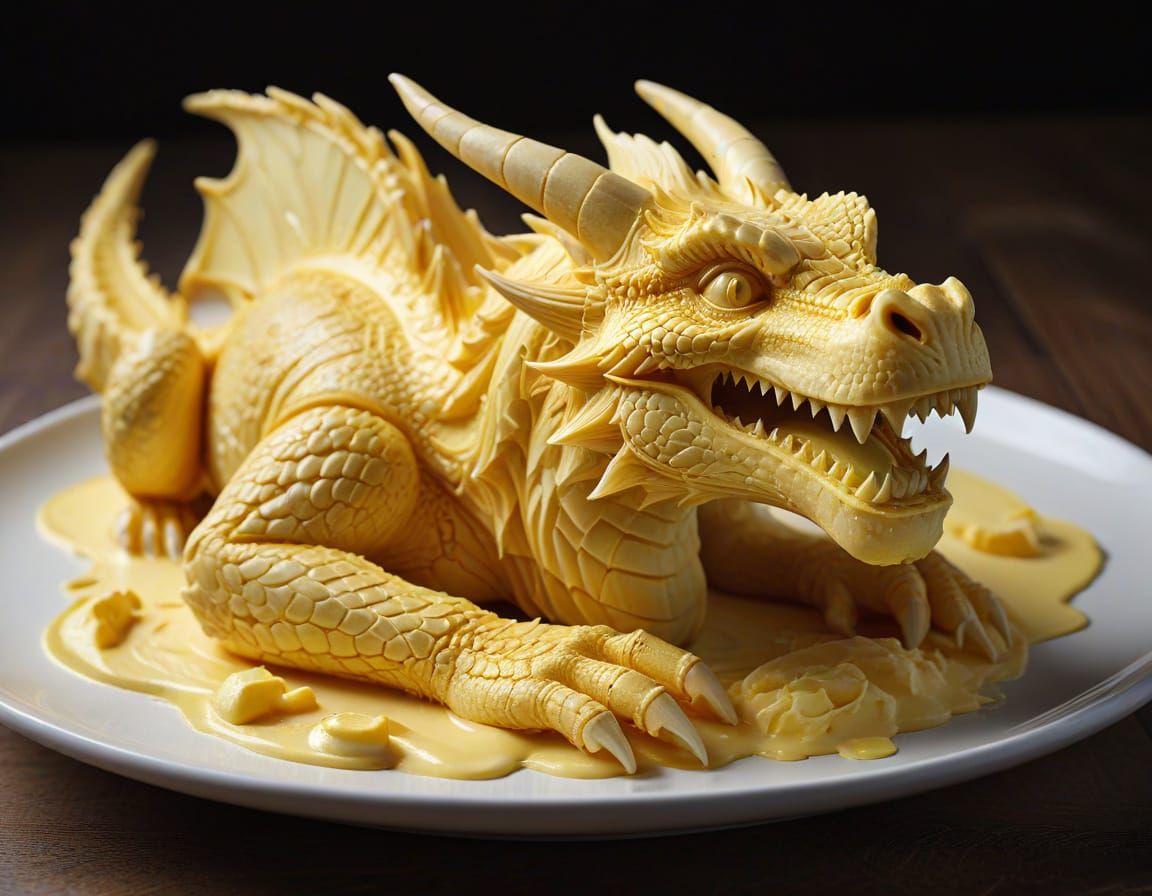 Photorealistic Dragon Carved from Butter