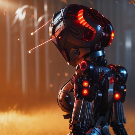 Robot Overgrown with Vines Contemplates Dandelion