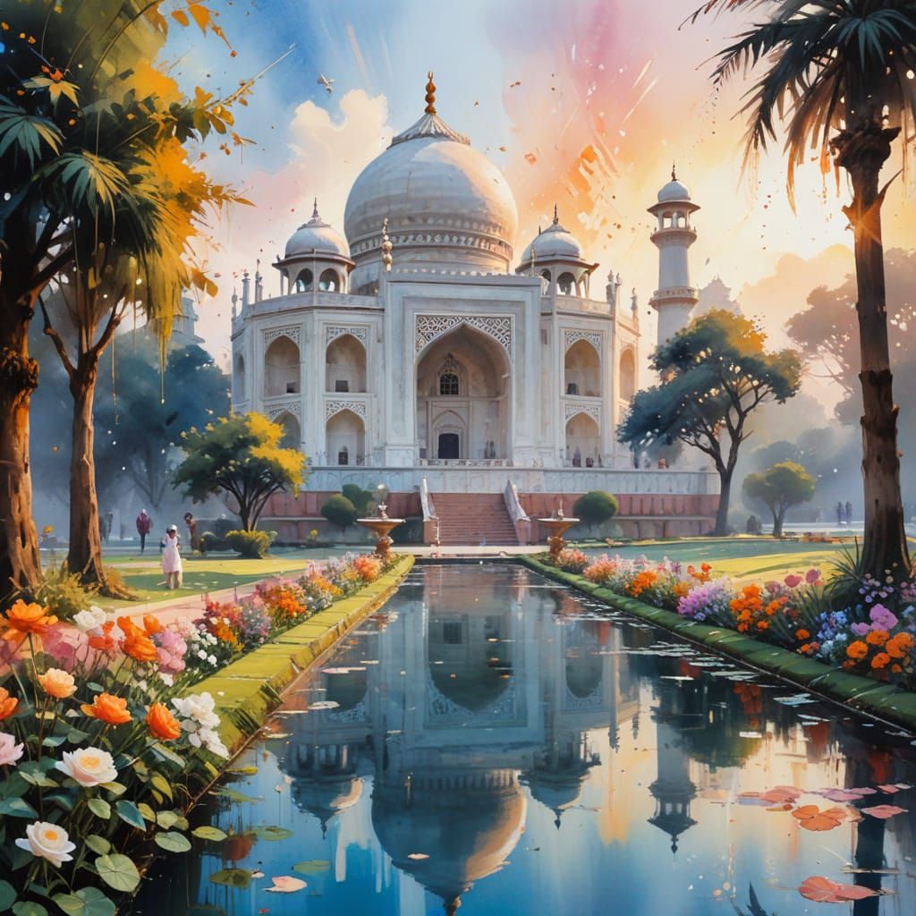 Ethereal Taj Mahal at Golden Hour in Baroque Splendor