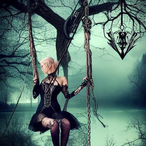 Steampunk Clockwork Woman on Rope Swing