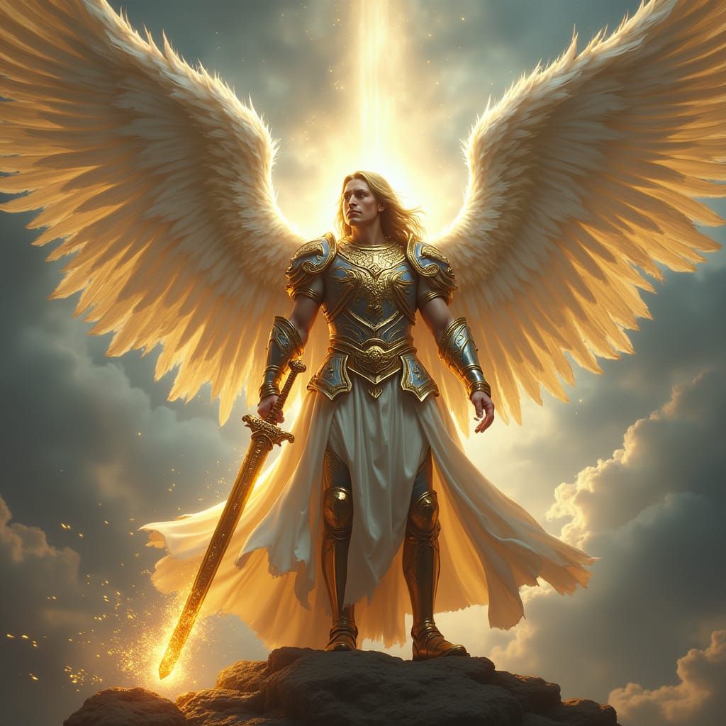 Archangel Gabriel in Celestial Armor with Energy Sword