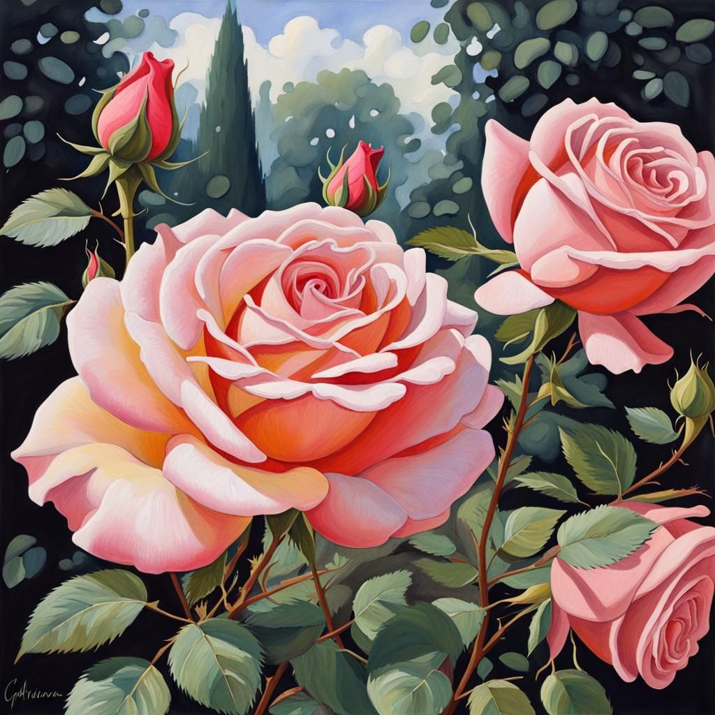 Detailed Gouache Painting of Summer Rose