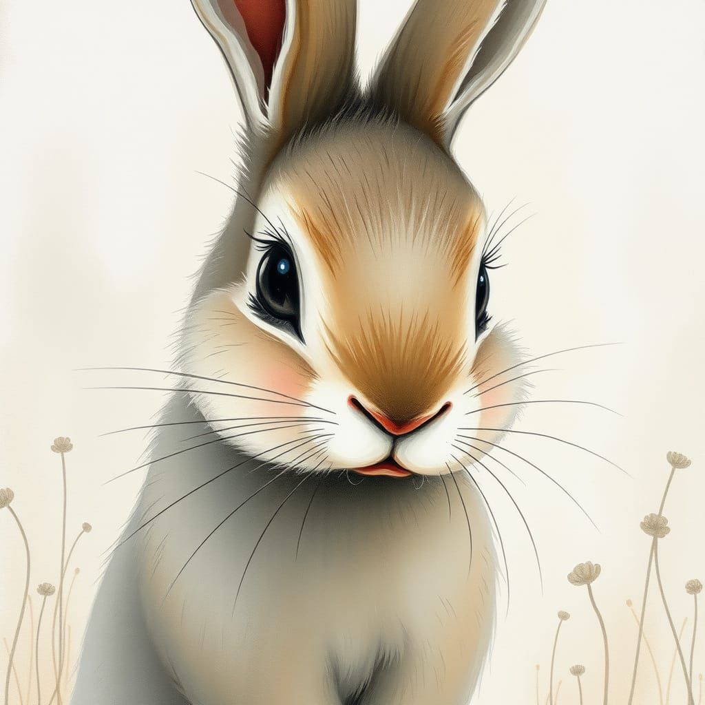 Whimsical Secret-Sharing Bunny in Muted Pastel Hues