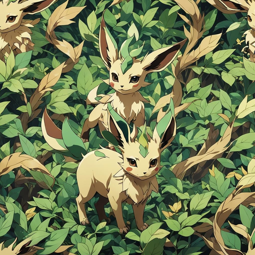 Leafeon Anime-Style Cel-Shaded Illustration