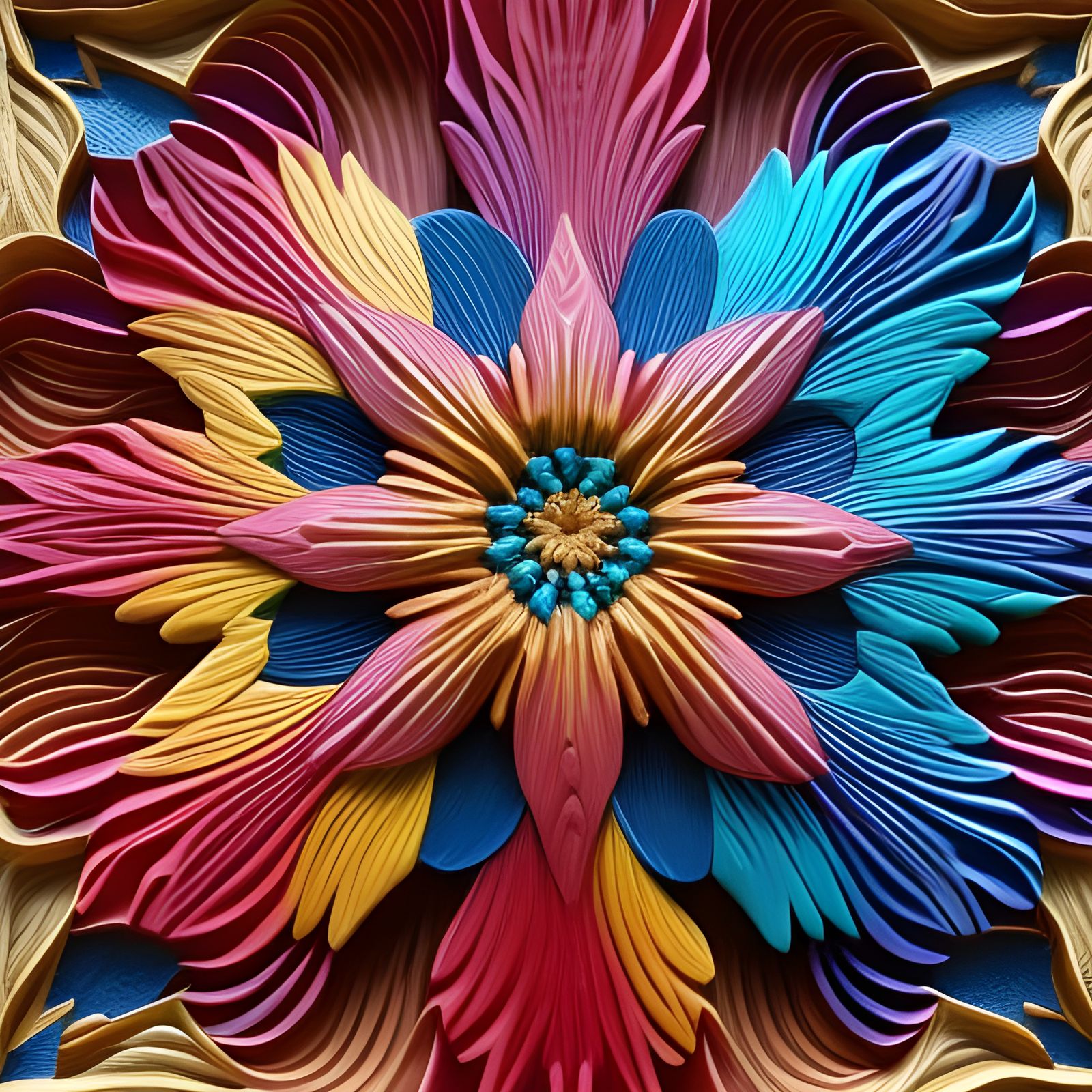 Stunning Star Relief in Colorful Woodcarving