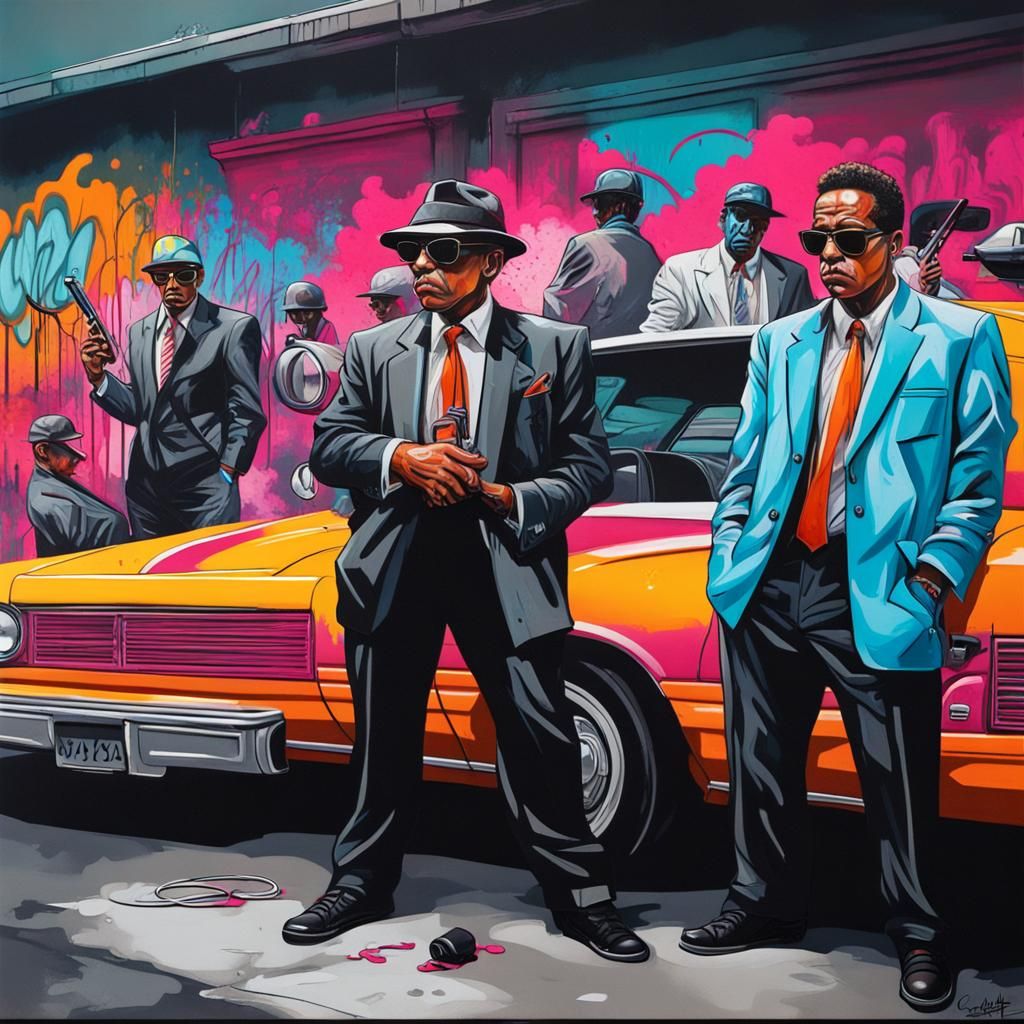 Miami Gangsters in 80s Graffiti Art Style
