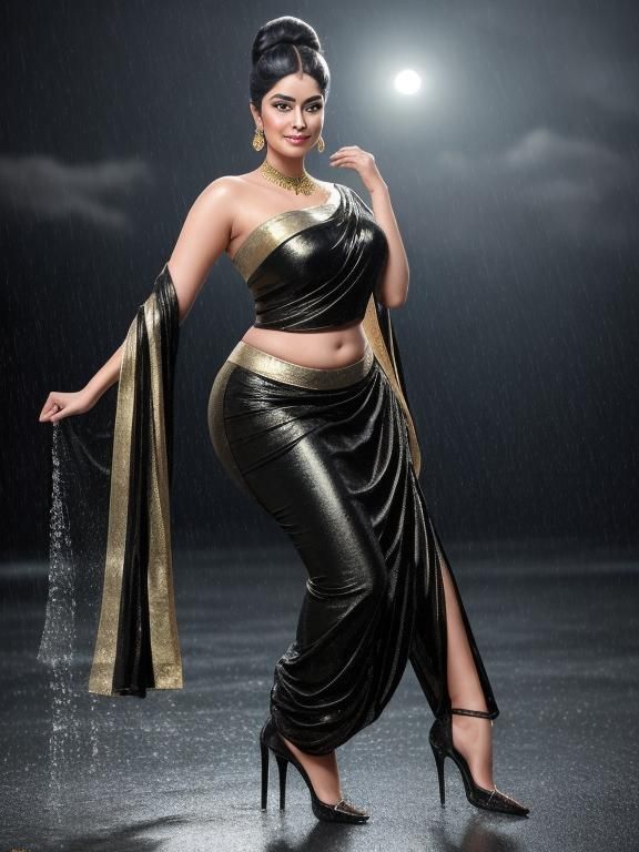 Hyperrealistic Bollywood Actress Dancing in Rain