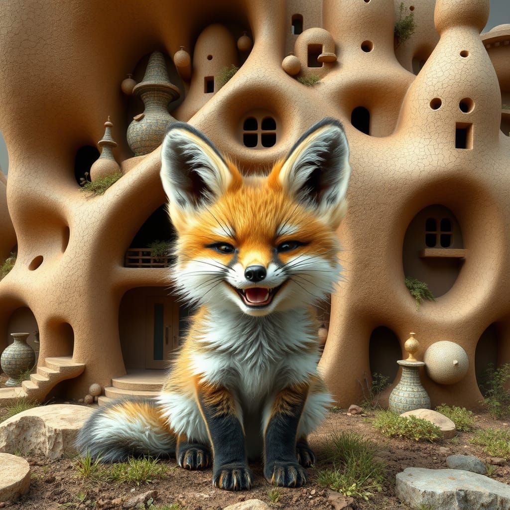 Adorable Mohawk Fox Kit in Fractal Eco House
