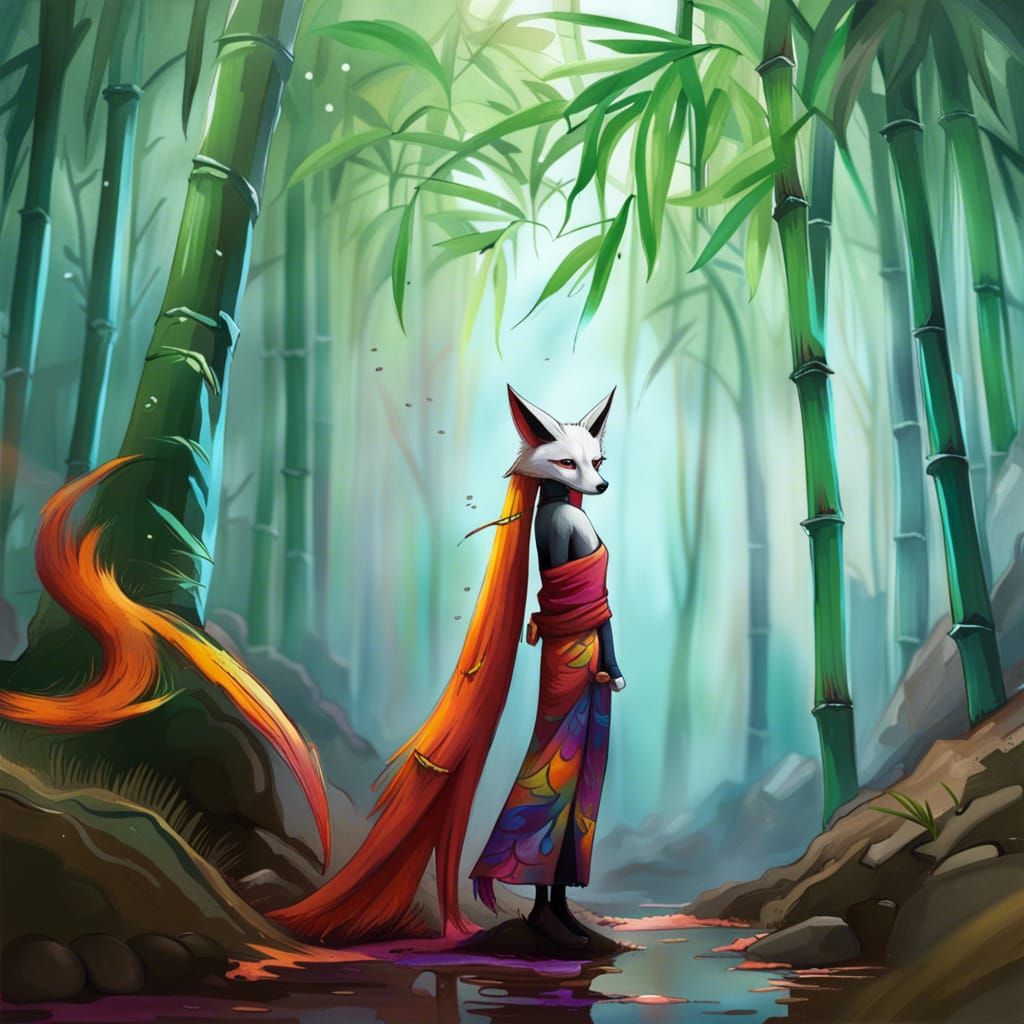 Kitsune in Bamboo Forest: Graffiti Art