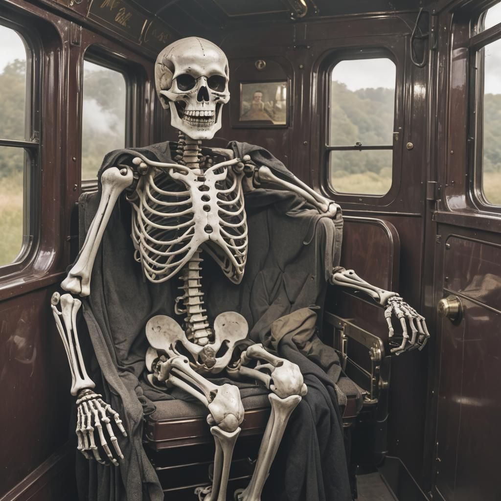 Skeleton Passenger Aboard Steam Train