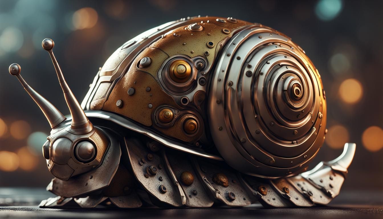 Mecha Snail with Tank Treads in Macro View