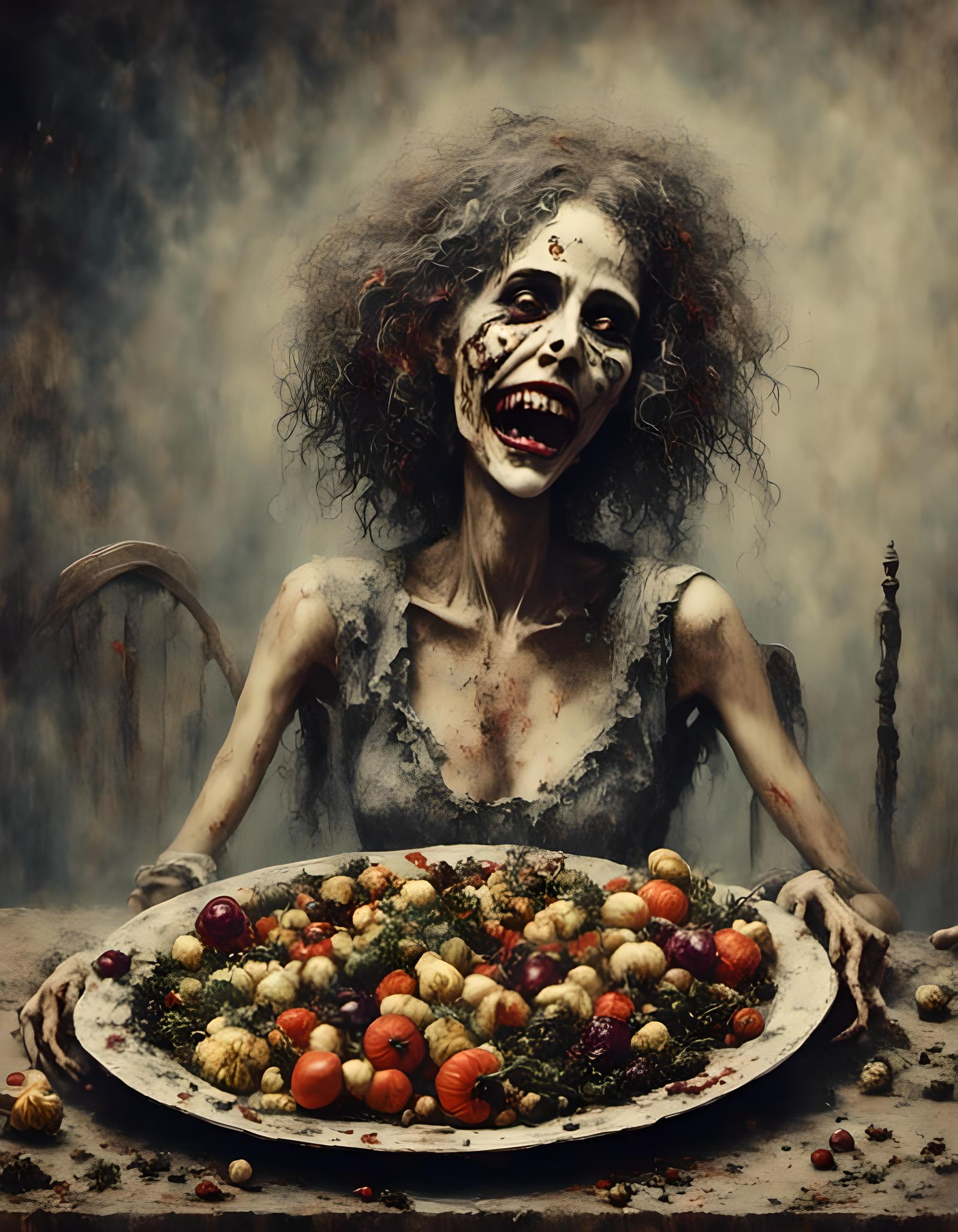 Horrorcore Still Life: Eyeless Woman on Platter